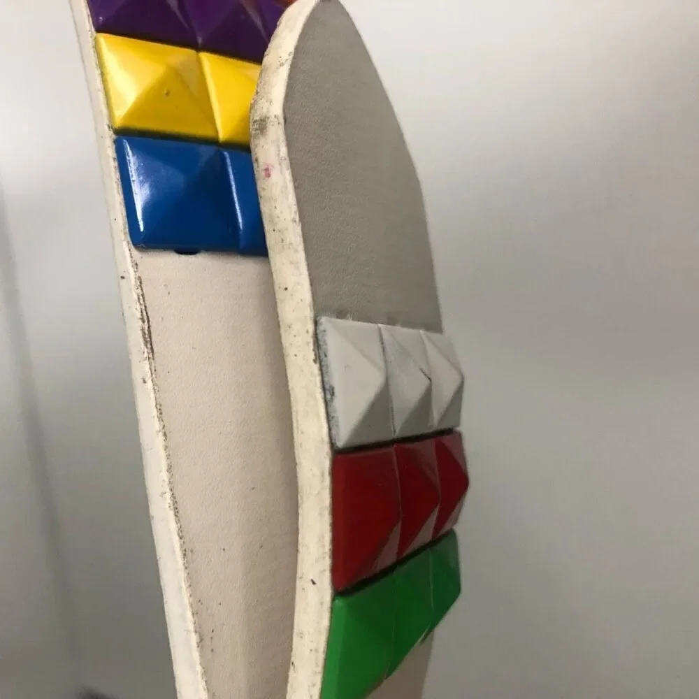 studded 3 row rainbow white leather belt emo pride lgbt size large kid‎ core